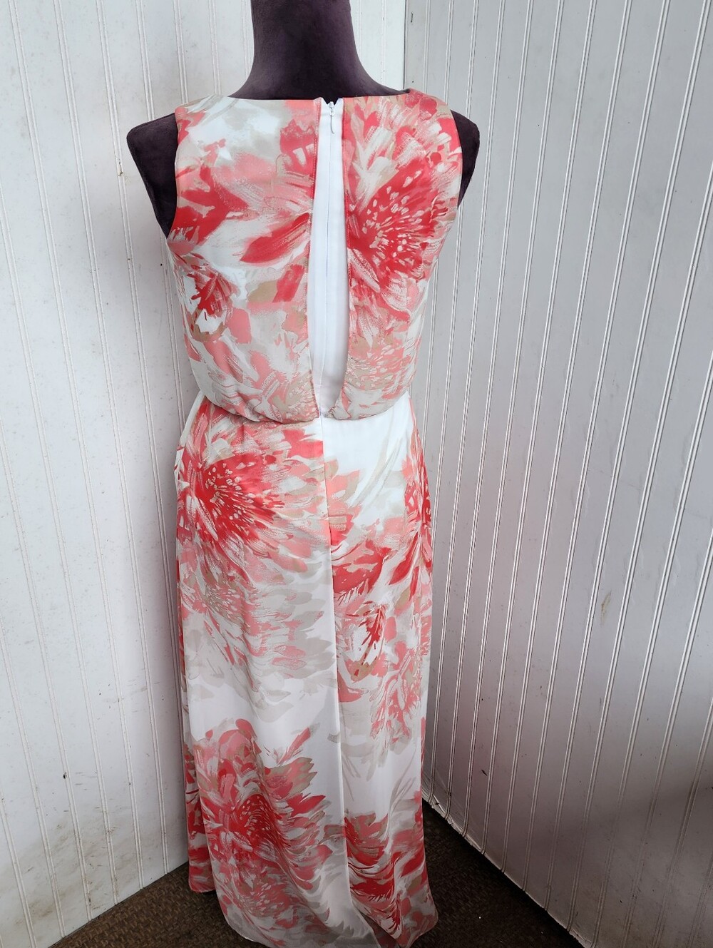 WHBM Sleeveless Floral High-Low Maxi Dress White Pink Sleveless Chiffon Size 00 - Picture 8 of 14
